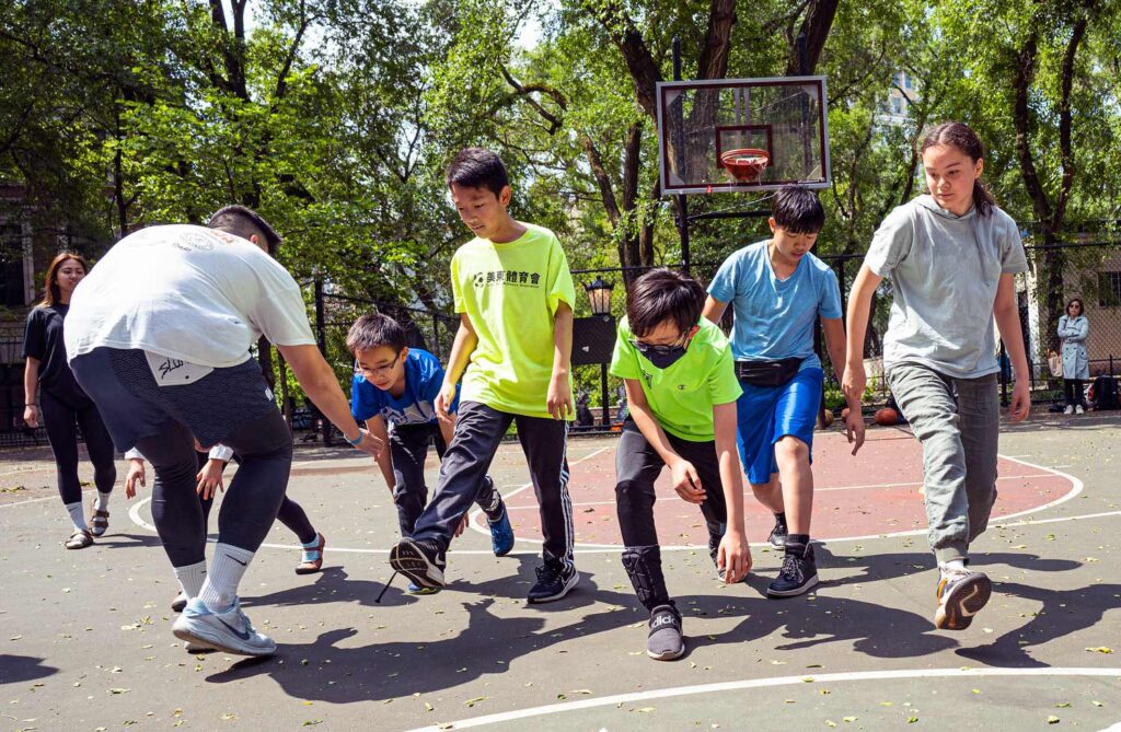 Children exercising in a park